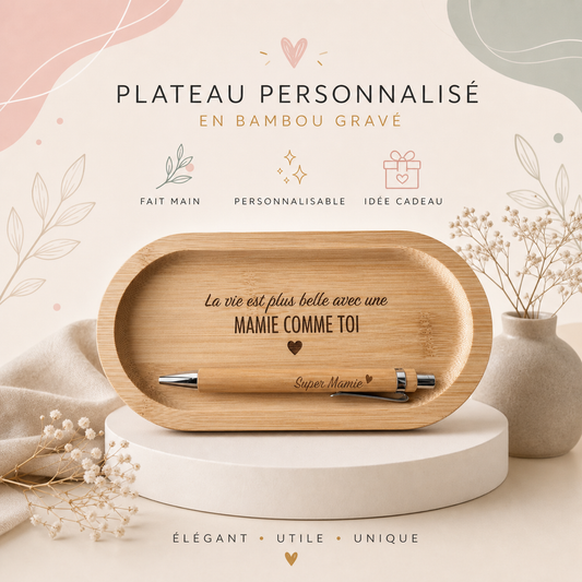 Plateau en Bambou Gravé
